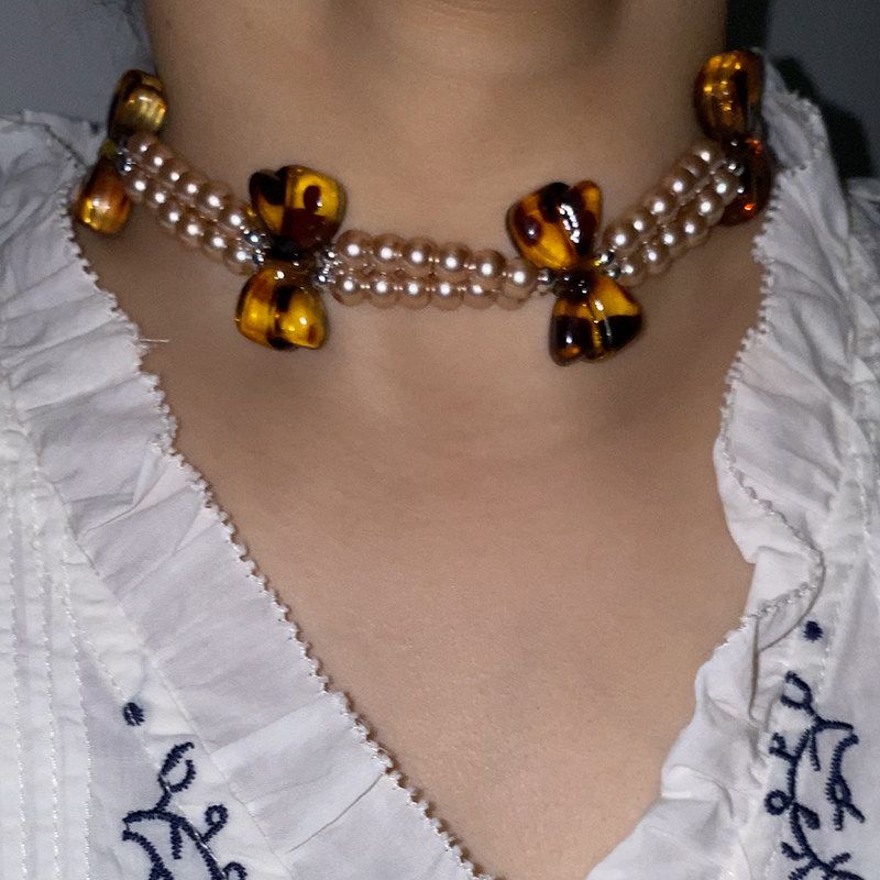 Fashion Queen Mother Pearl Necklace for Women 2025 New Arrival Fancy Light Luxury Minority Maillard Leopard-Print Clavicle Chain