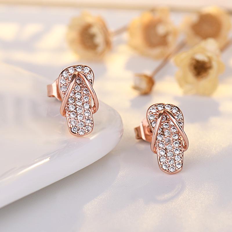 Qiaolanxuan 925 Sterling Silver Flip-Flop Stud Earrings In Gold - Women's Korean Style, Simple Ear Jewelry