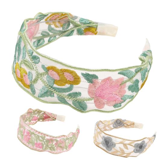 Широкая повязка на голову из сетчатой пряжи с вышитым цветочным узором в стиле ретро, мягкий эластичный ободок для волос, аксессуар для волос