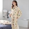 Женский хлопковый пижамный комплект - С длинным рукавом, Длинные брюки, Повседневный тонкий кардиган, Весенне-осенняя одежда