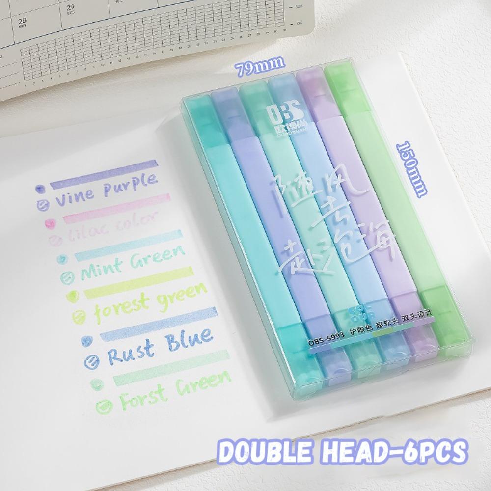 6PCS/Set Painting Graffiti Highlighter Pen Oblique Soft Tip Fluorescent Pen  Student Gift