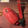 AABKR1 Leather Car Key Case Cover For Porsche Macan 911 Panamera Cayenne 2018 Replacement Boxster 986 987 981 Remote Fob Shell Keychain