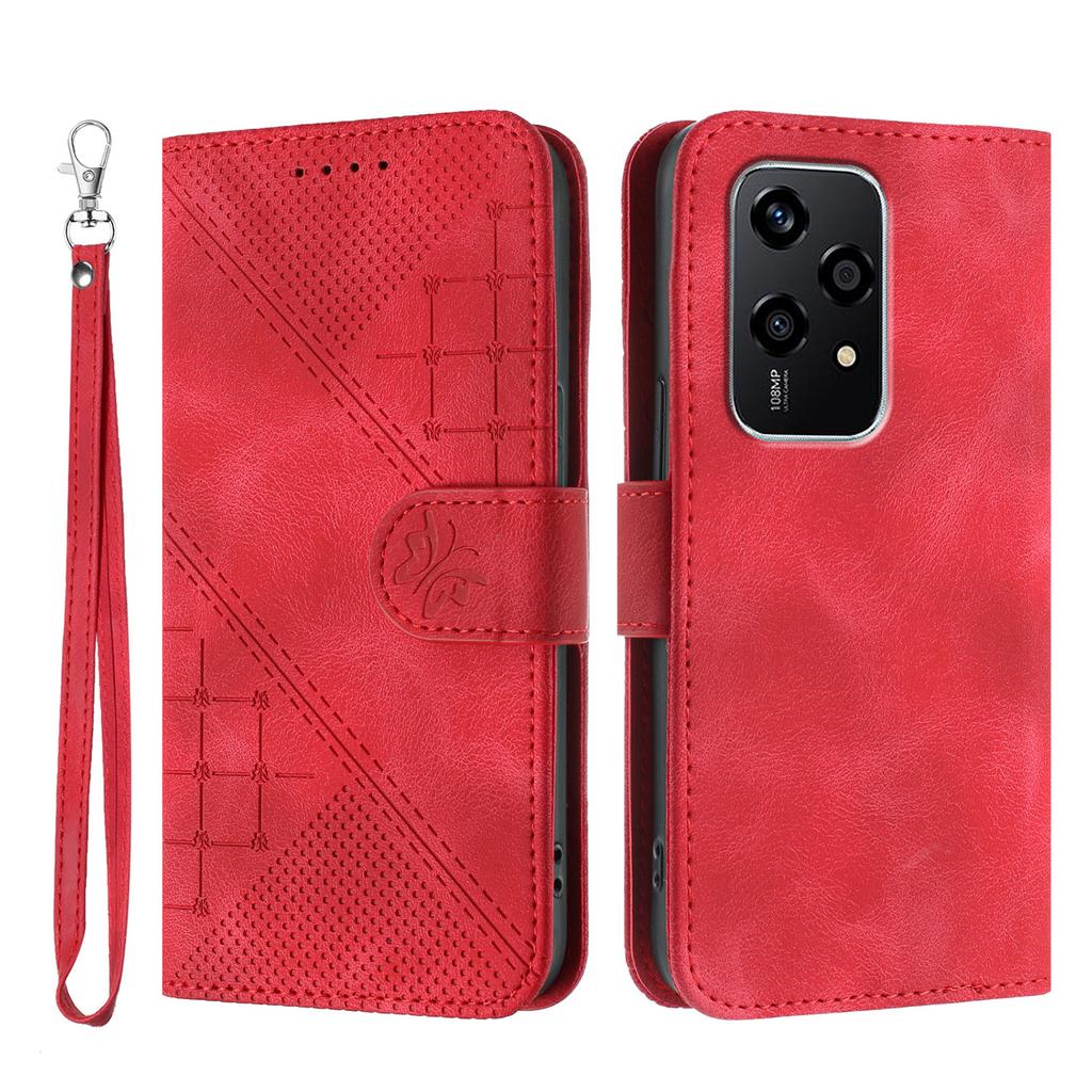 For Honor 200 Lite Leather Wallet Case Butterfly Flower Imprinted Phone Cover with Strap