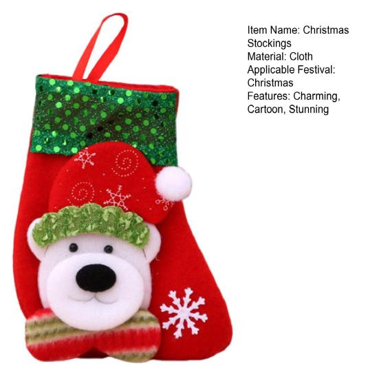 Mini Christmas Stockings 6 Inch Small Christmas Stockings with Glitter Sequin Cuff 3D Snowman Bear Santa Claus Reindeer Hanging Socks