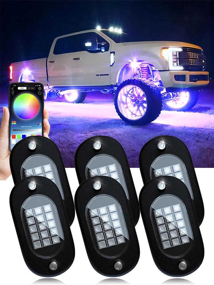 4/6/8/10/12 Pods RGB LED Rock Light APP Control Music Neon Car Underglow Chassis Light Offroad Truck SUV 4x4 ATV Boat Car Led