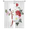 Прозрачные оконные шторы с пионами и птицами для гостиной, спальни, современная вуаль, тюлевые шторы, тканевые шторы для кухни