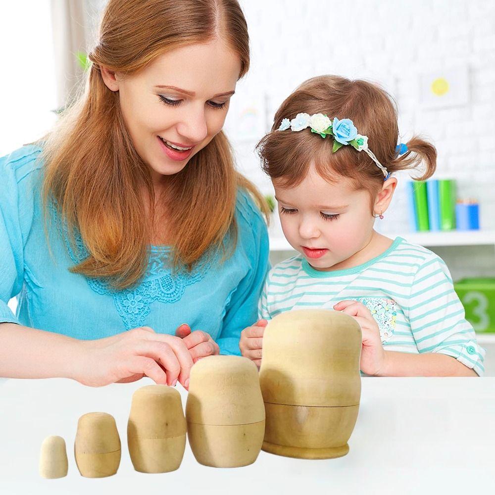 DIY Boys Girls Gifts Unpainted Russian Nesting Dolls Blank Wooden Embryos Matryoshka Toy Doll