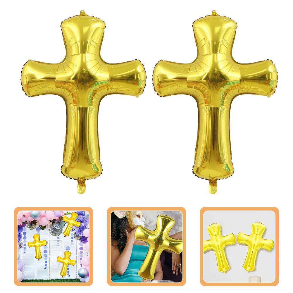 8Pcs Cross Shape Baptism Balloons Aluminum Foil Baby Shower Christening Decoration Party Balloon Prop Cross Shape Balloon