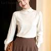 La Chapelle Women's Elegant Polo Collar Lantern Sleeve Pullover