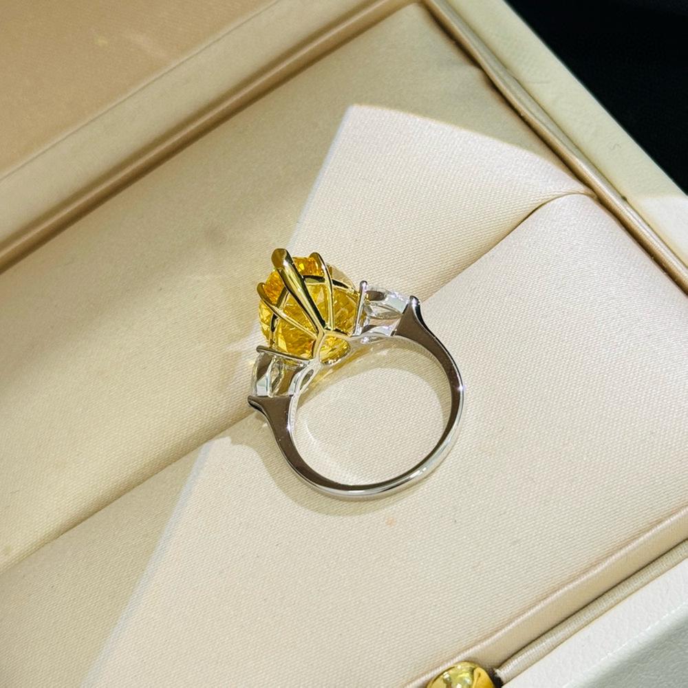 Кольцо с симулированным желтым бриллиантом грушевидной формы 4 карата из стерлингового серебра S925 для женщин