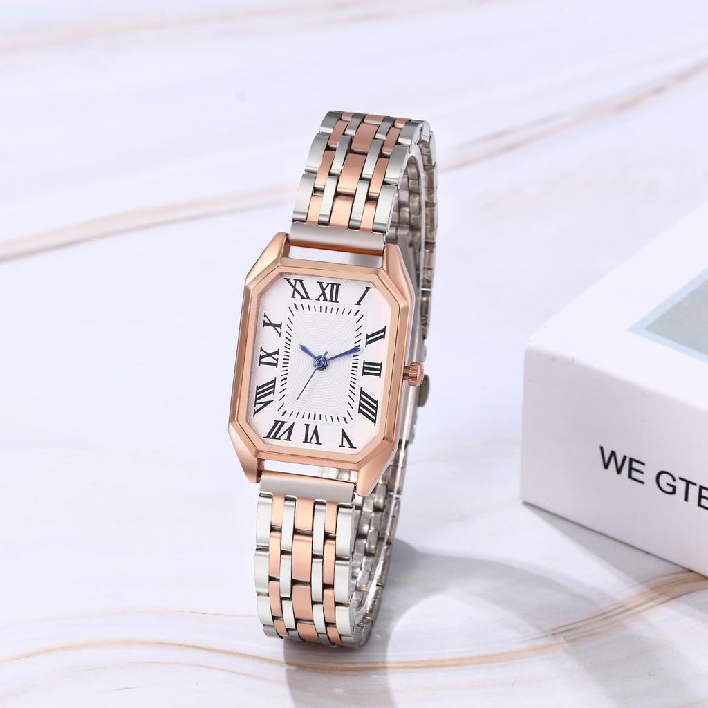 Square Roman Analog Stainless Steel Quartz For Commuting To Work or Fashion Silver Gift for Girlfriend Women's Watch Simple, Stylish, Cute,