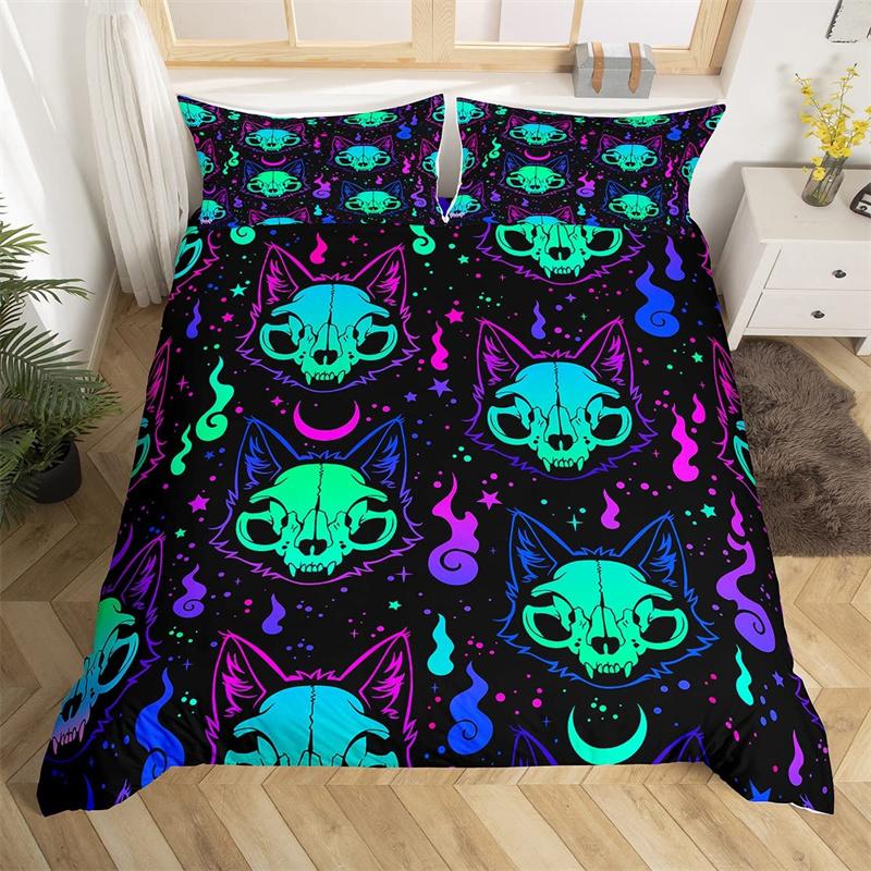 Cute Halloween Cat Duvet Cover Mystery Castle Bedding Collection For Kids Teen Microfiber Misty Forest Bat Quilt Cover Queen Bedclothes