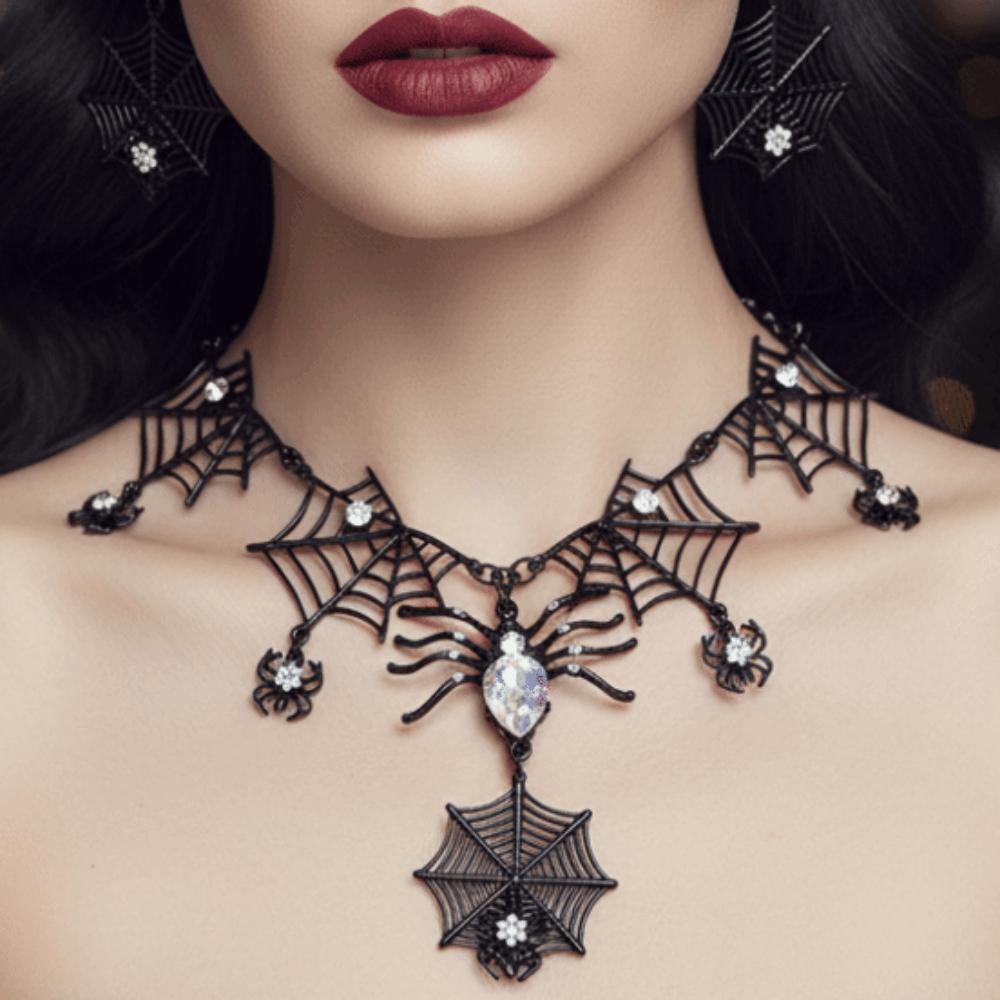 Black Zinc Zinc Alloy Gothic Spider Necklace Dark Gothic Black Choker Necklace Goth Girl