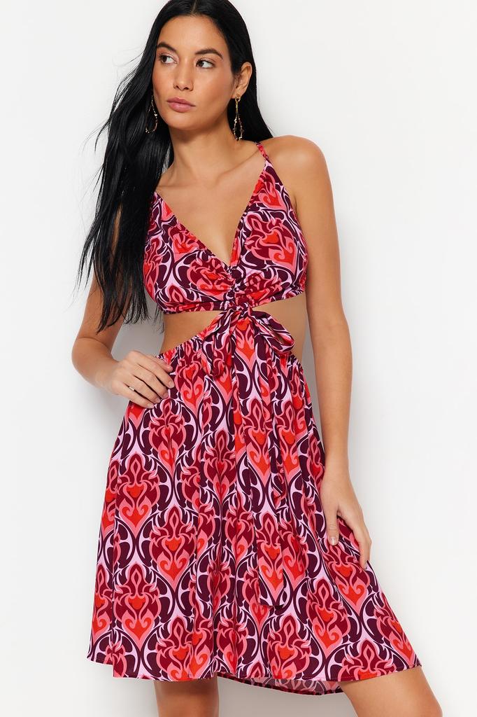 Women Fashion Beach Strap Sleeve Mini Black Mini Woven Cut Out Window Linen Blended Beach Dress