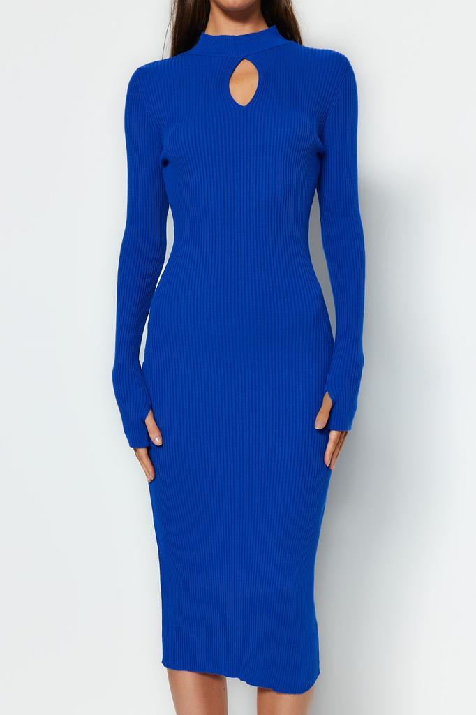 Женское платье, новый сезон, модное трикотажное платье Saks Midi с вырезом на стекле