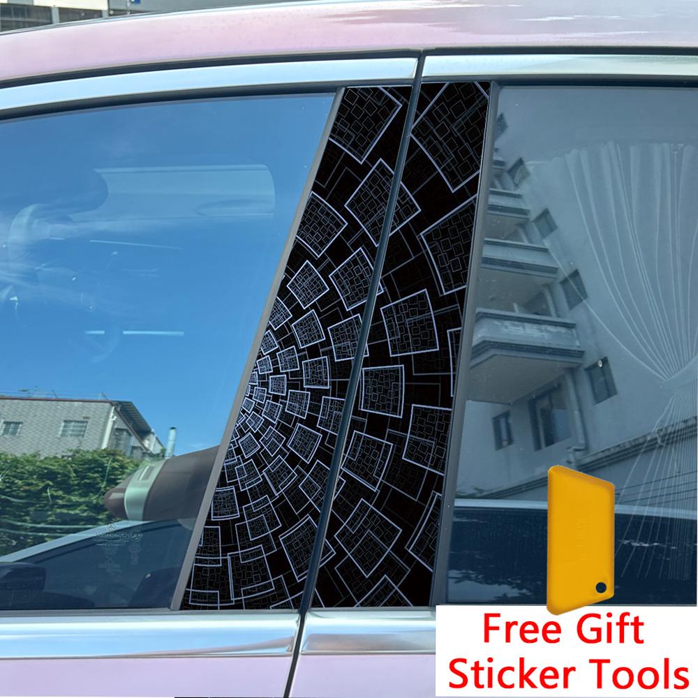 2pcs Black White Space Car Center Pillar Sticker B-Pillar Protective Film Decoration Decals