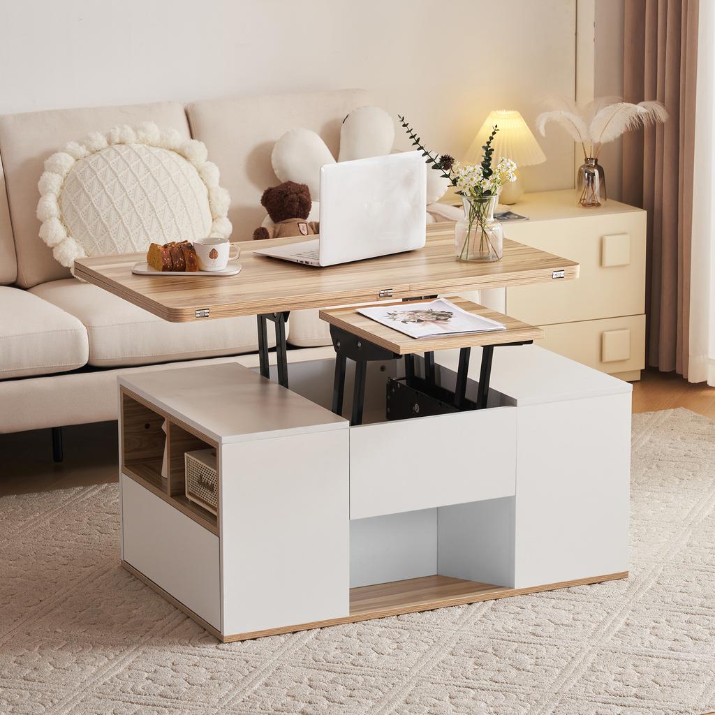 =N625P339133134W Liftable Multifunctional Coffee Table - Top Opens into 2 Tables, Large Capacity, Living Room Furniture, Office Dining Leisure Table