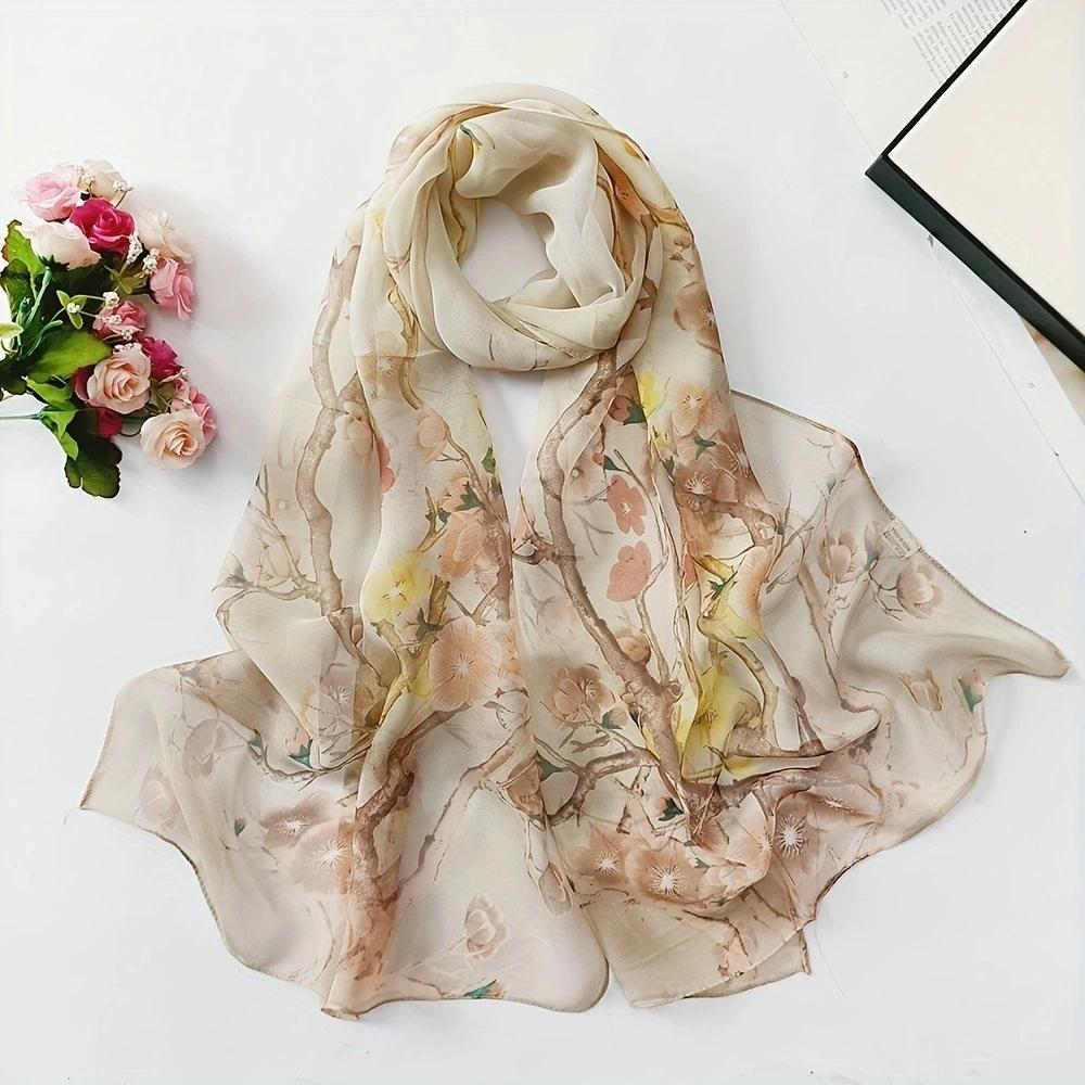 Summer Beach Long Sun Protection Scarf and Shawl Women Decorative Floral Thin Chiffon Scarves