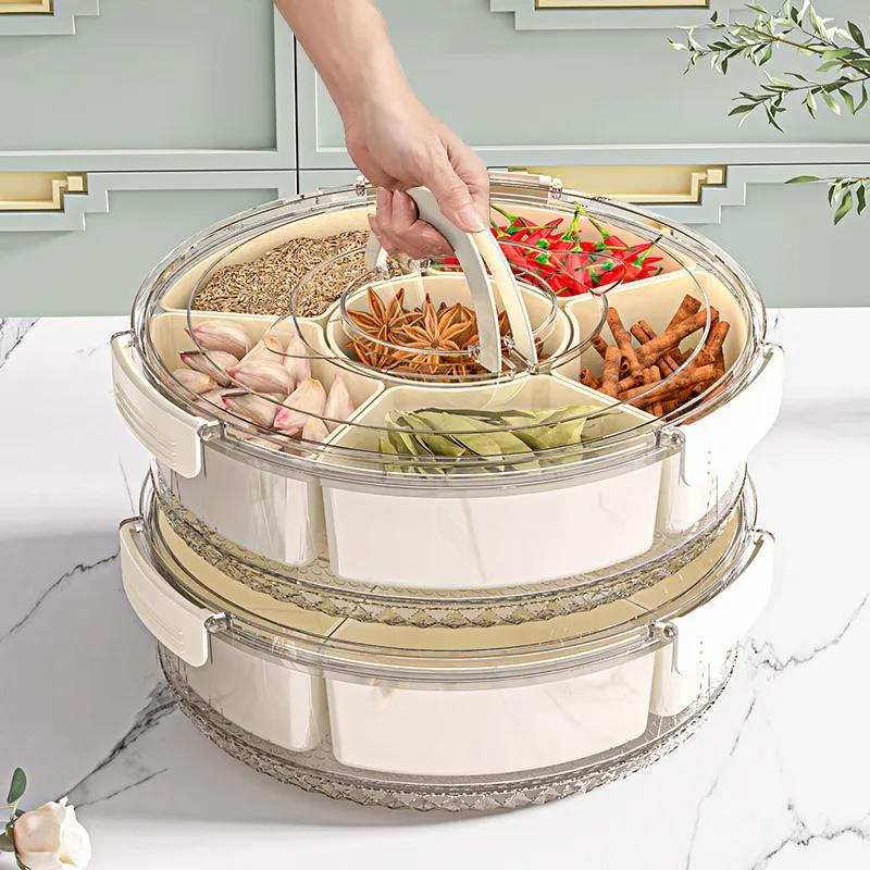 5-секционная тарелка для хранения продуктов, тарелка для закусок из сухофруктов, вращающийся контейнер для хранения, поднос для закусок и овощей с крышкой и ручкой