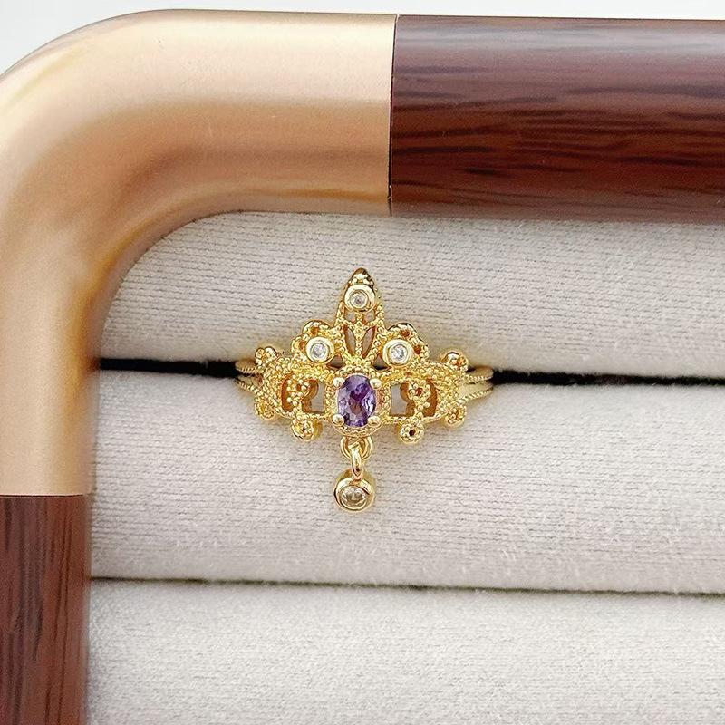 Средневековое Винтажное Легкое Роскошное Кольцо с Открытым Безелем и Короной из Бусин, Изысканное Французское Кольцо на Указательный Палец в Ретро Придворном Стиле с Цирконом