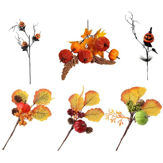 Хэллоуин Искусственные Тыквенные Ветки Искусственный Осенний Тыквенный Букет Поддельные Тыквенные Ветки с Листьями Клена для Осенней Цветочной Композиции Настольное Центральное Украшение