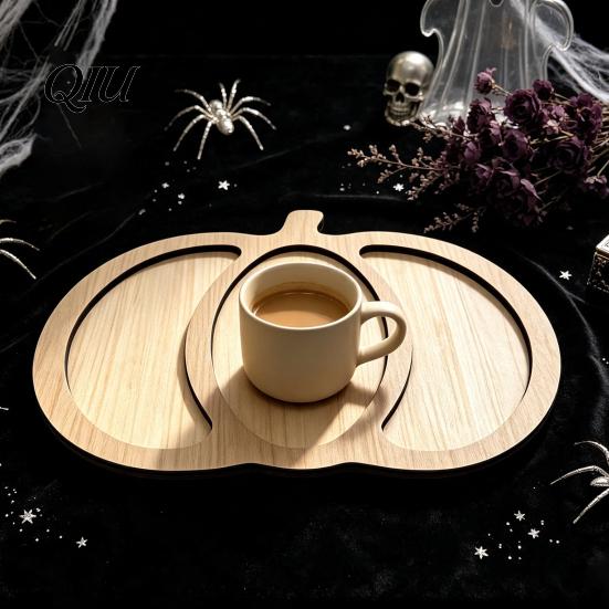 Wooden Serving Tray Halloween Pallet, Decorative Tray, Skeleton/Ghost/Pumpkin Storage Organizer for Kitchen Dining Tables Countertop Decor Pumpkin