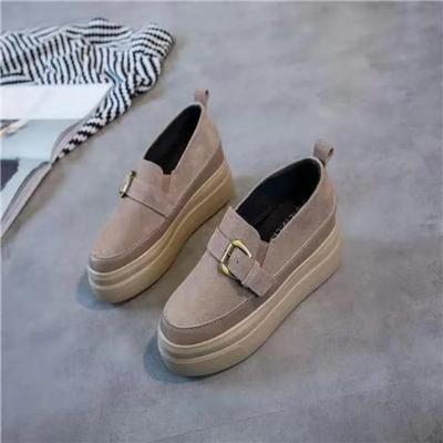 Туфли на толстой подошве женские весенние новые из натуральной кожи универсальные черные повседневные высокие женские туфли на платформе кроссовки высокие (5-8 см