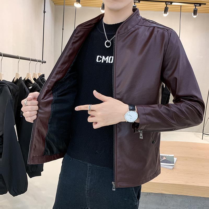 Новая весенне-осенняя кожаная куртка мужская тонкая корейская зеленая модная мотоциклетная одежда мужская куртка из искусственной кожи куртка мужская одежда