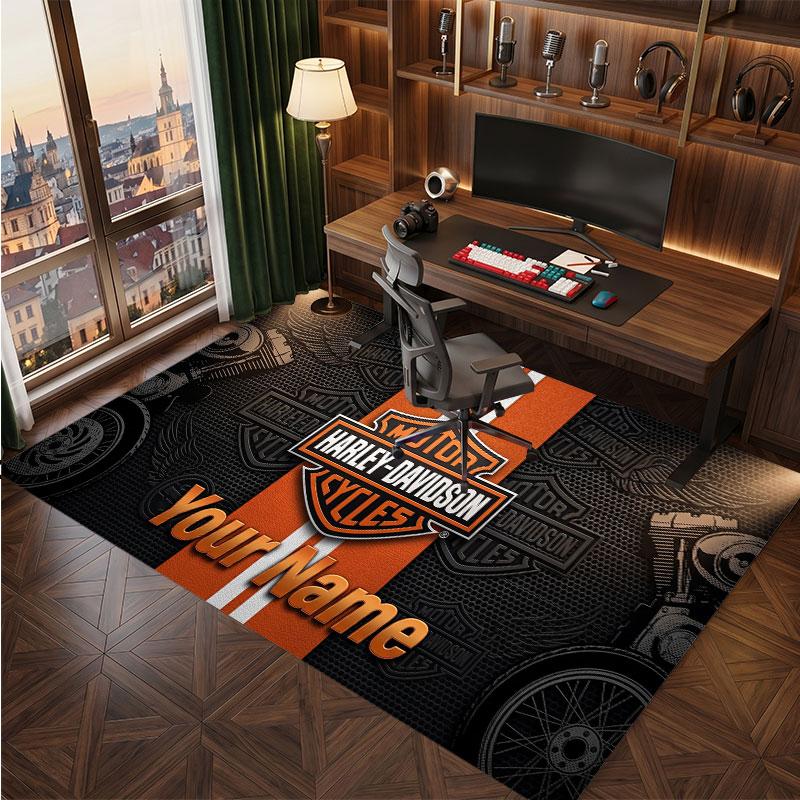 Harley-Davidson Personalized Crystal Velvet Carpet, Customized Name Text Soft Anti‑Slip Rug for Living Room Bedroom