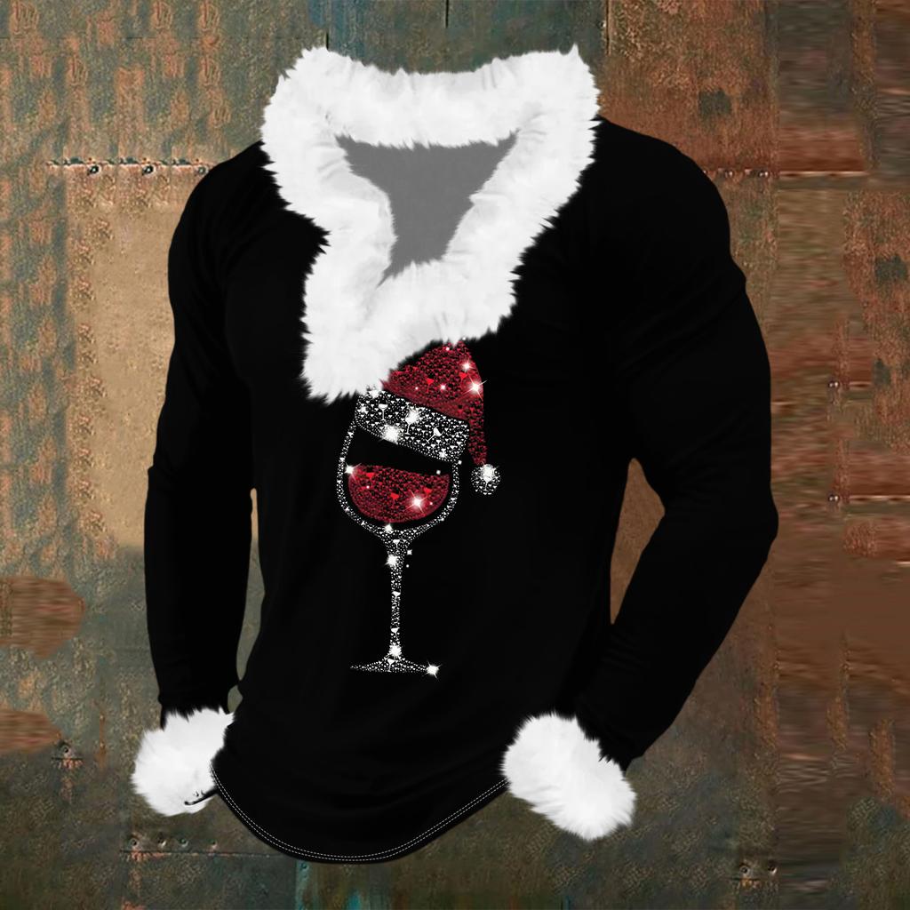 Мужской повседневный плюшевый свитшот с V-образным вырезом и длинными рукавами с мультяшным принтом на флисе