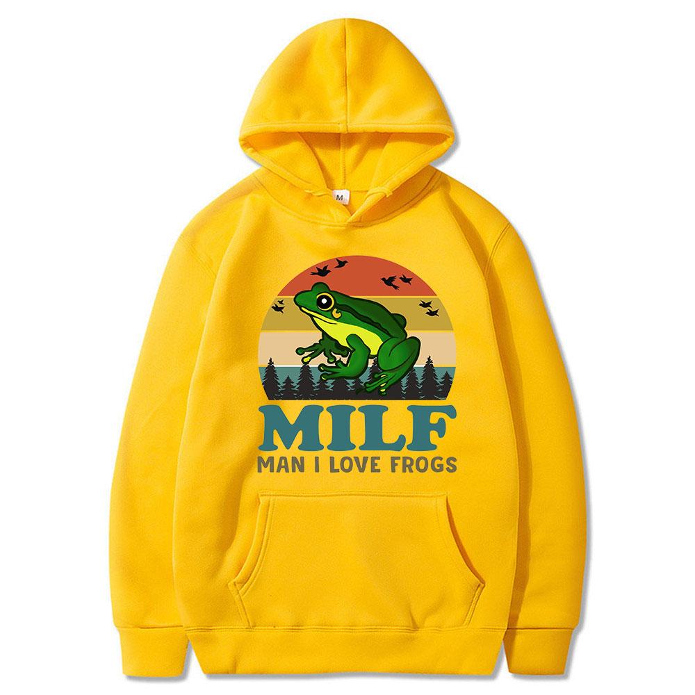 Винтажная толстовка с капюшоном для мужчин-милф «Я люблю лягушек», забавная поговорка «лягушка-амфибия», толстовка унисекс с длинными рукавами, одежда унисекс для подростков