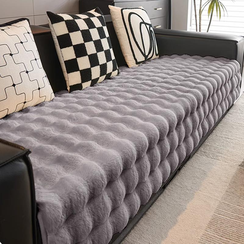 Теплый розовый плюшевый диван-полотенце, мягкий зимний утолщенный чехол для дивана с кроликом, нескользящая универсальная наволочка, домашний защитный коврик