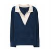 Fake Two Piece Knitted Sweater Women Fashion Lapel All Match V Neck Autumn Winter Pullover Top Casual Basic Sweaters