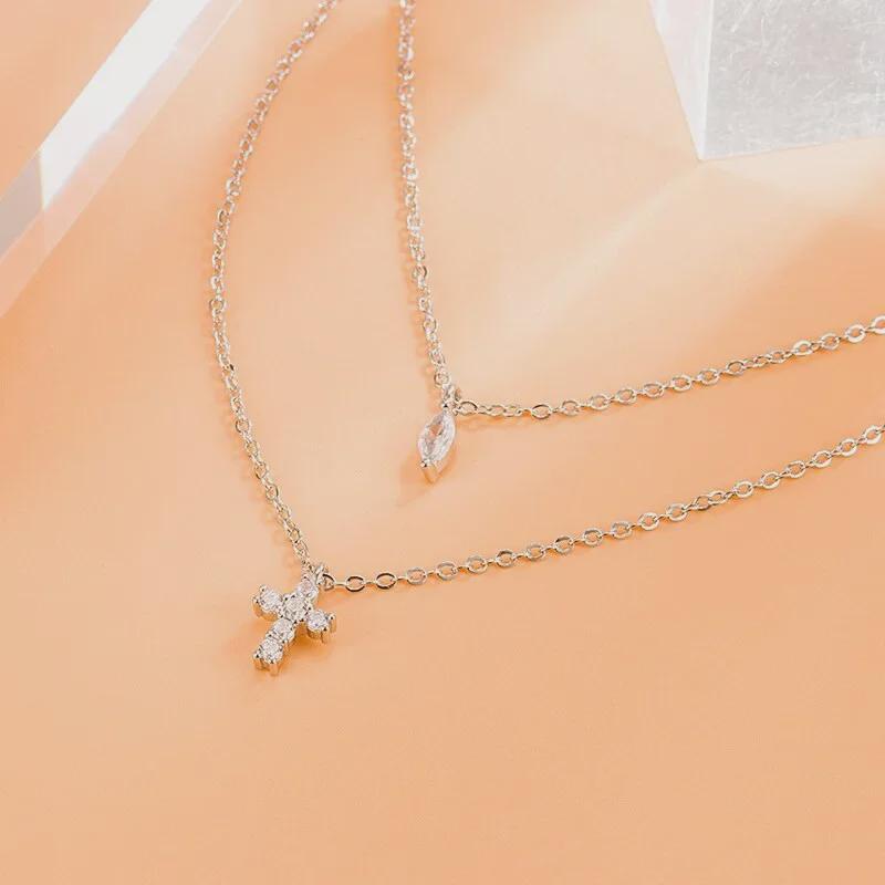 Роскошное двухслойное ожерелье с крестом в форме капли воды для женщин