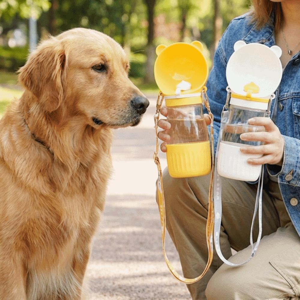 Leak-proof 2 in 1 Dog Water Bottle Cute Bear Pet Drinking Bowl Puppy Feeder Cup Travel
