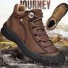 Men's Hiking Leather Boots High Top Plush Outdoor Cotton Shoes Large Size 39-46