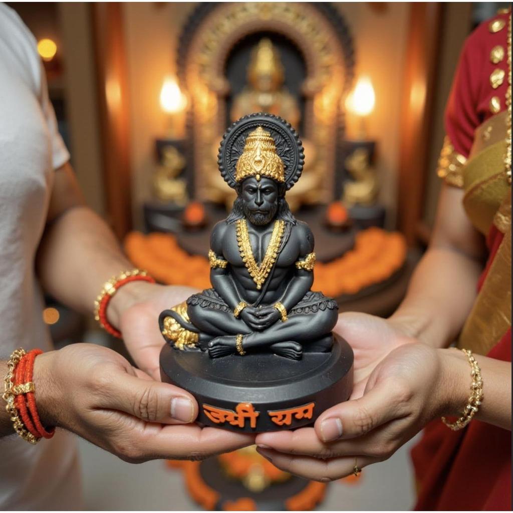 Hanuman Idol for Home Temple & Office Desk | Hanuman Murti for Car, Positivity, Strength & Vastu Protection (Black Matte Finish, 10cm Height,)