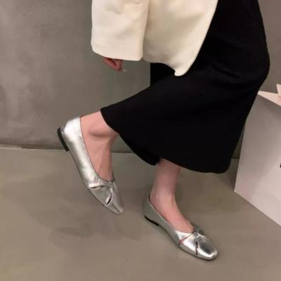 Женские туфли на плоской подошве Весна Новые с квадратным носком С неглубоким вырезом Мягкая подошва Противоскользящие Износостойкие Одинарные туфли