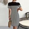 Women's Casual Short-sleeved Round Neck Striped Short Dress