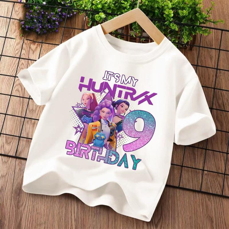 Summer Short Sleeve Children Clothing Demon Hunters Kids T-shirt Kawaii Cartoon Birthday Number1-9 Printed Tops Girls Tee