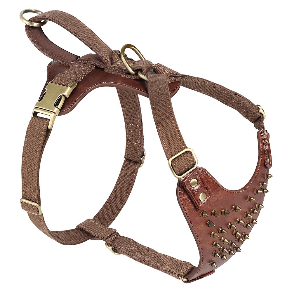 Durable Dog Harness Large Dogs Leather Nylon Harnesses Spiked Studded Pet Training Vest With Quick Control Handle For Pitbull