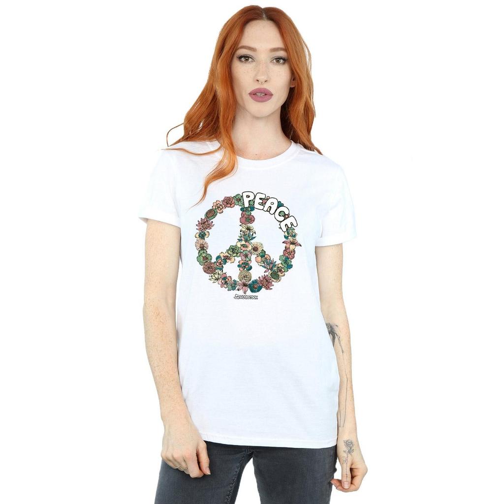 Woodstock Womens/Ladies Floral Peace Cotton Boyfriend T-Shirt
