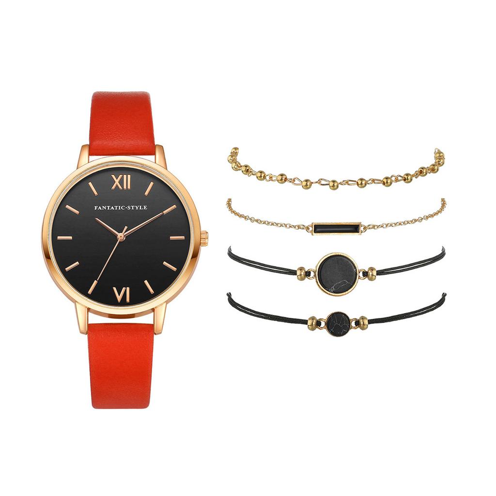 Женские кварцевые часы с кожаным ремешком, аналоговый наручный браслет, браслет, набор часов
