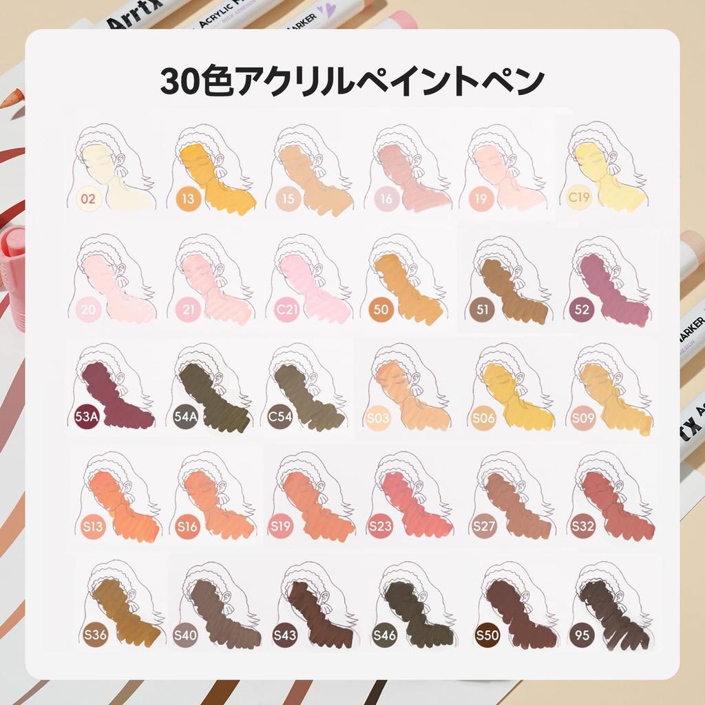 Arrtx Акриловая краска Кожа Реалистичная кожа Кисть для иллюстраций и Подходит для профессионалов и начинающих Маркеры, Тона, Набор из 30 цветов, Тона,