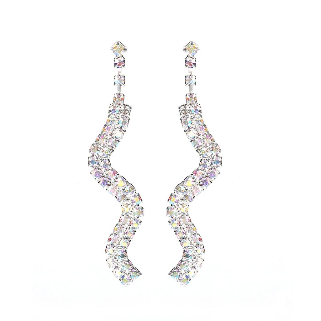 Premium Sense Of Luxury Double Rows Of Snake Ab Rhinestone Earrings Fashion Design Sparkling Earrings Women's Earrings 1 Pair