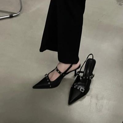 Мода 2024 Лето Новый Бренд Сандалии Мода Острый Носок Неглубокая Пряжка Женское Платье Слингбэки Сандалии Высокий Каблук Мюли