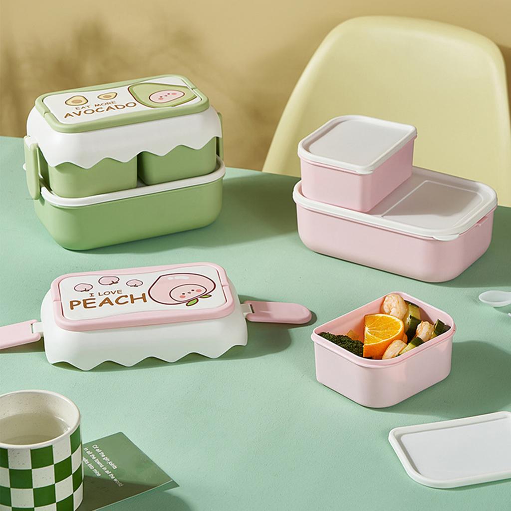 Коробка для хранения обедов со столовыми приборами, большая емкость, креативный мультяшный чехол для бенто для студентов и офисных работников