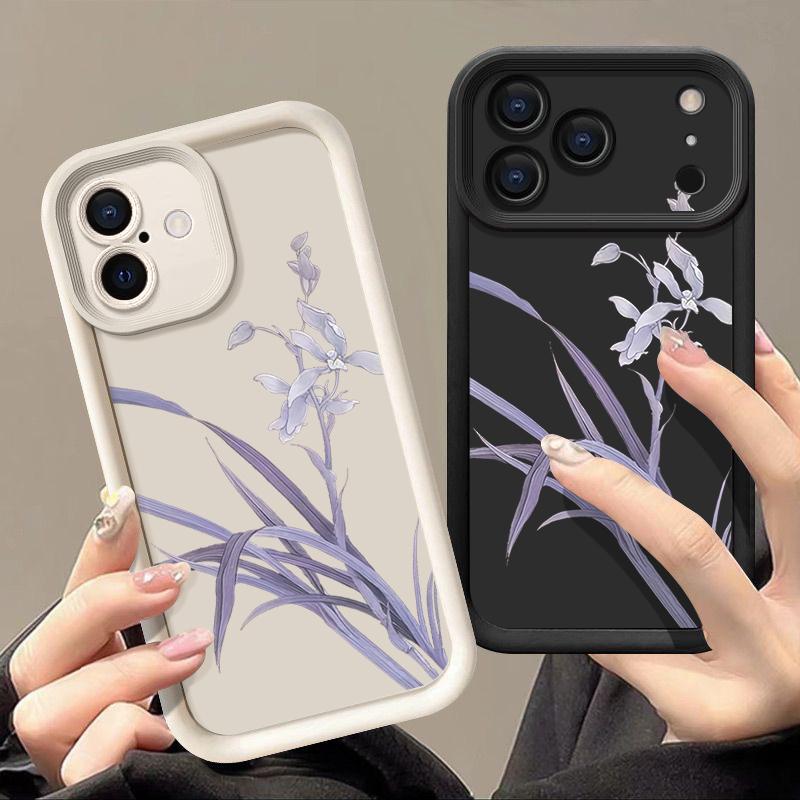Purple Orchid Floral Pattern Case For iPhone 17 Pro Max Funda Shockproof Bumper Cover For iPhone 16 Pro Max 15 14 13 12 11 Air 16E