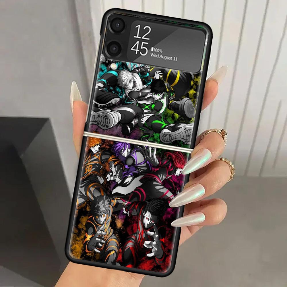 Жесткий ПК Чехол для Телефона Blue Lock Football Anime Для Samsung Galaxy Z Flip 7 6 5 4 3 Черный ZFlip7 ZFlip6 Flip5 Flip4 Flip3 5G Печать C