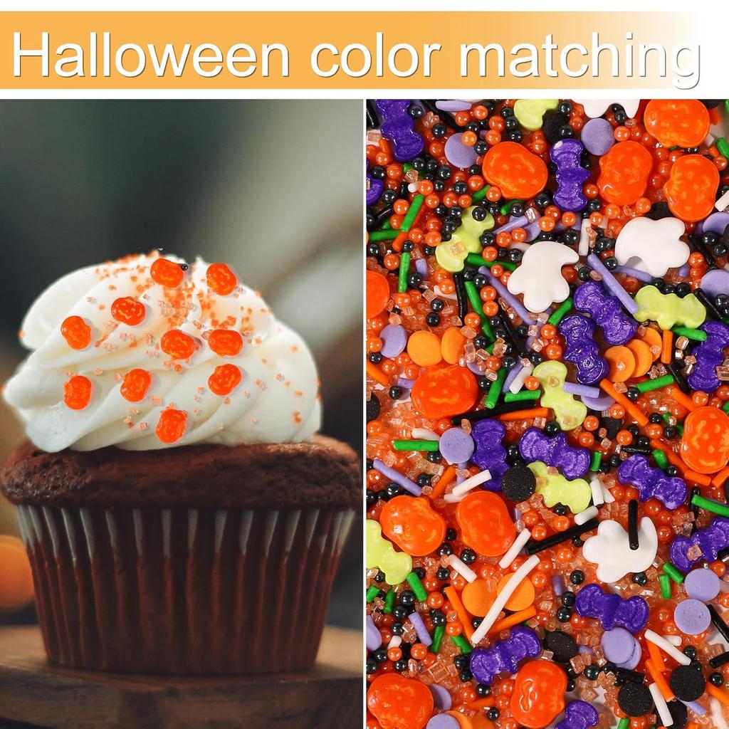 Halloween Sprinkles Mix, 6 Cell Assorted Festive Sprinkles Edible Colorful Variety Candy Sugar Sweets Icing Decorations for Bonbon Halloween Cookies